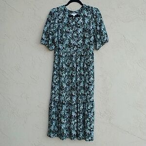 J. JILL Floral Tiered Maxi Dress V-Neck with Pockets Size M